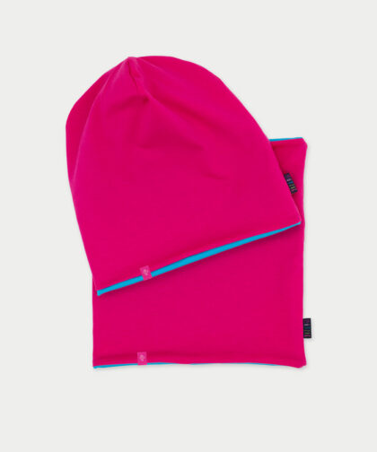 Beanie Mütze & Loop Set - hot pink & aqua blue