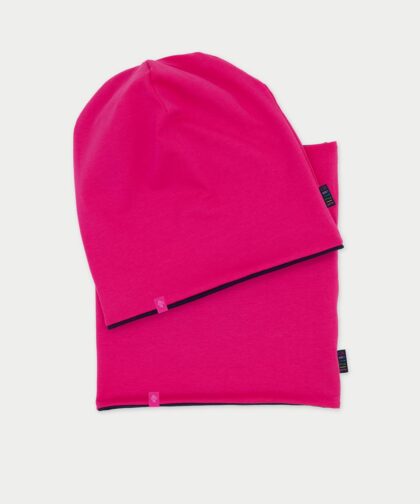 Beanie Mütze & Loop Set - hot pink & denim blue