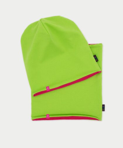 Beanie Mütze & Loop Set - lime & hot pink