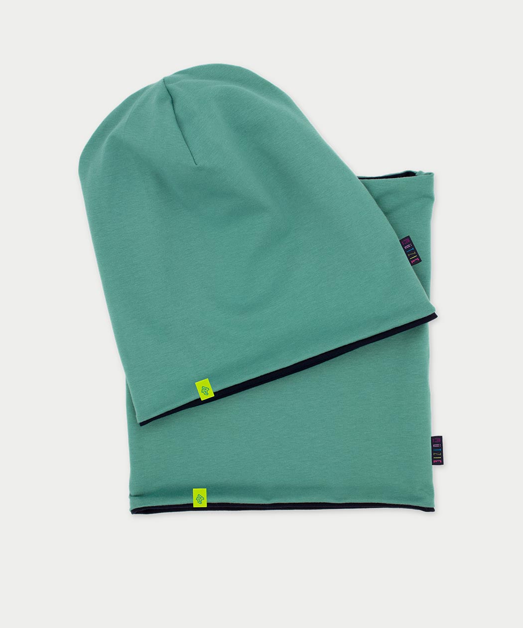 Wende Beanie Mütze & Loop Set sea green & denim blue | MÜTZIE®